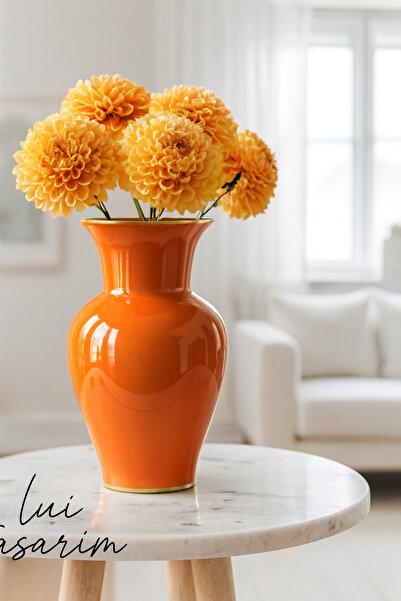 Lui Tasarım Turuncu Vazo İskandinav Tarzı Sade Bohem Karaf 27 cm Cam Vazo