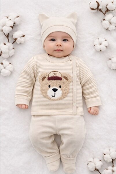 Pure Boutique Set 0-3 luni 3 Piese Bumbac, Bluza cu Capse Laterale, Pantaloni...