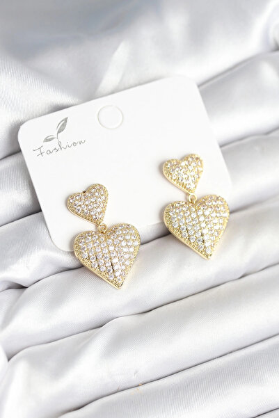 esplendor Zircon Stone Heart Patterned Women's Earrings Brass Material