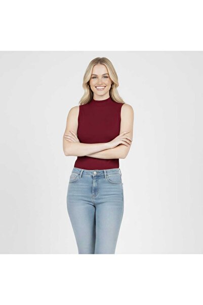 MODARENGİN بلوزة نسائية بدون أكمام بتصميم أنيق باللون العنابي