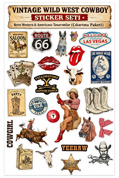 Limitless Design Vintage Wild West Cowboy Sticker Seti
