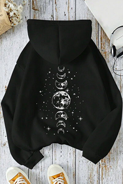 EFFRENATU Hooded Oversized Floral Butterfly Printed Sweatshirt