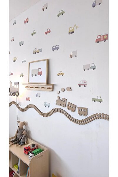 DECOMALL ( PP-35) Bebek & Çocuk Odası Ahşap Dalgalı Tren Yolu Bordür 3mm Kaba...