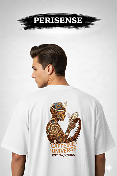 PERISENSE Unisex Coffee Addict Printed Premium Combed Cotton Oversized T-Shirt