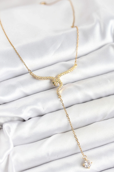 My Reality Fashion قلادة على شكل ثعبان موديل Y من الفولاذ 316L بلون ذهبي