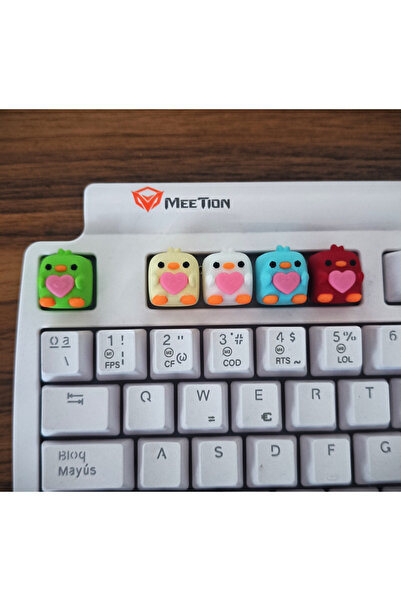 ADA 3D 5 Adet Kalp Tutan Tatlı Civciv Figürlü Renkli Mekanik Klavye Tuşları Ö...