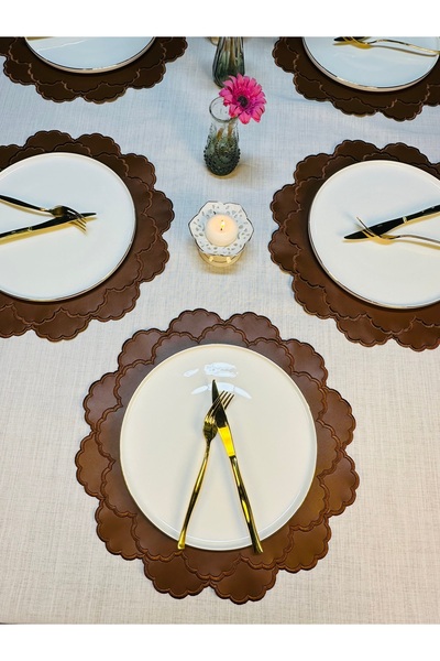 Table Alp 6 Adet Lüks Nakışlı Deri Amerikan Servis – Ajur Dilimli Çerçeve – K...