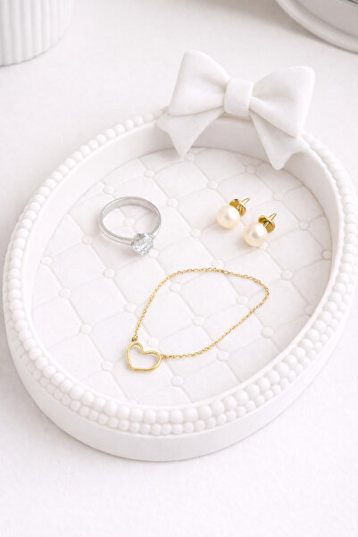 Vescarri Quilted Jewelry Tray with Bow Detail – Coquette Style Decorative Cat...