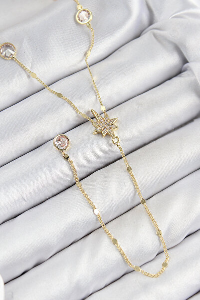 lowell home قلادة من النحاس الأصفر والزركون بحجر القطب النجمي موديل ذهبي اللو...