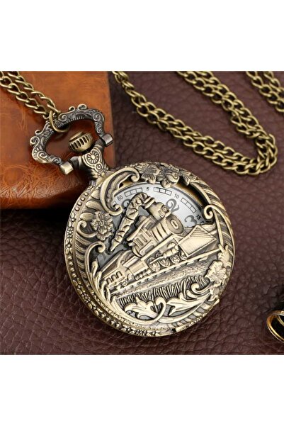 Sarego Tcdd Train Motif Pocket Watch with Chain Nostalgic Retro Design Classi...