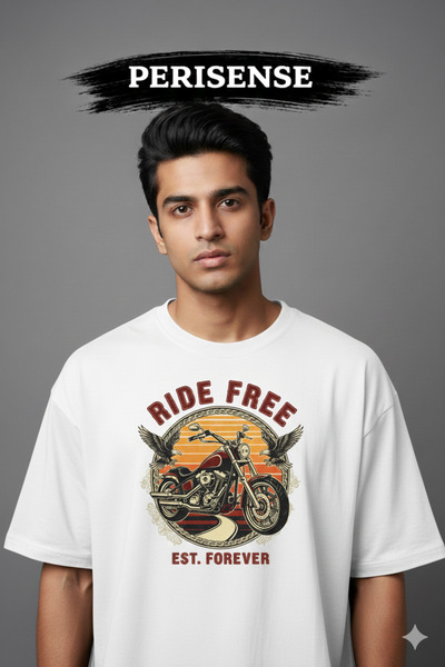 PERISENSE تي شيرت للجنسين من Motorcycles مطبوع Premium Combed قصة فضفاضة