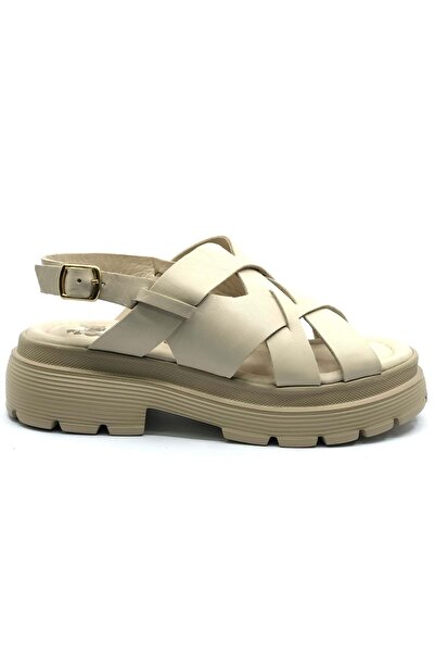 Venüs Fevare Genuine Leather Comfort Orthopedic Women's Sandals Beige