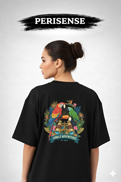 PERISENSE تي شيرت للجنسين من Birds مطبوع Premium من القطن الممشط قصة فضفاضة