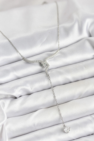 My Reality Fashion قلادة على شكل ثعبان من الفولاذ 316L باللون الفضي موديل Y