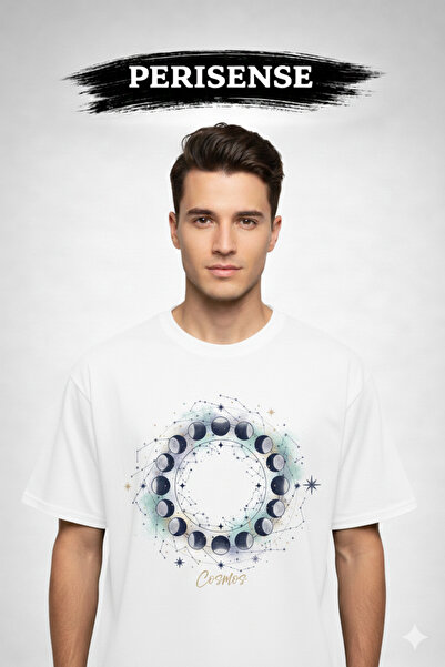 PERISENSE Unisex Moon Phases Printed Premium Combed Cotton Oversized T-Shirt