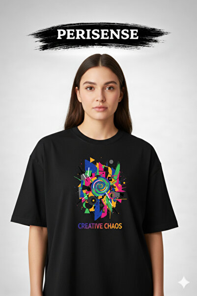 PERISENSE Unisex Abstract Art Printed Premium Combed Cotton Oversized T-Shirt