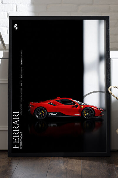 Duvarda Αφίσα Ferrari SF90 Stradale με μαύρο ξύλινο πλαίσιο, διακοσμητικός πί...