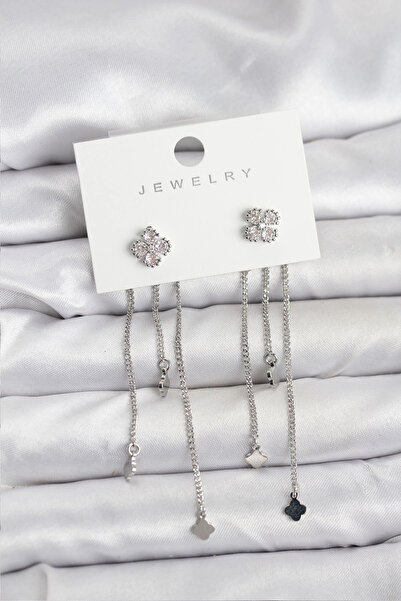 esplendor Yonca Patterned Brass Women's Earrings with Dangle