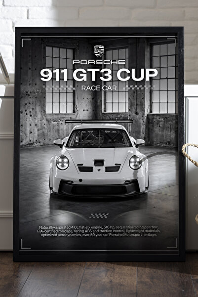 Duvarda Porsche 911 GT3 Cup crni poster sa drvenim okvirom, dekorativna zidna...