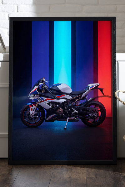 Duvarda BMW S1000RR Siyah Ahşap Çerçeveli Poster, Dekoratif Motosiklet Duvar ...