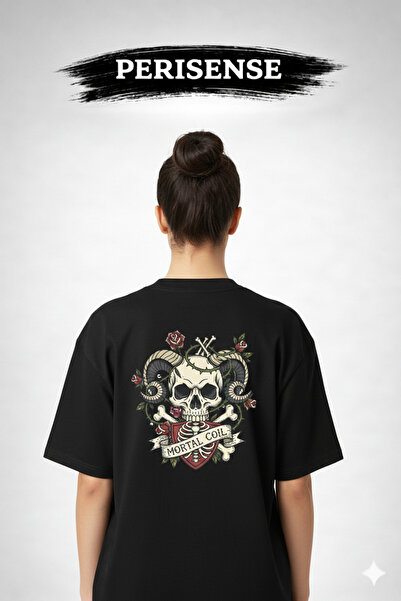 PERISENSE Unisex Skulls Printed Premium Combed Cotton Oversized T-Shirt