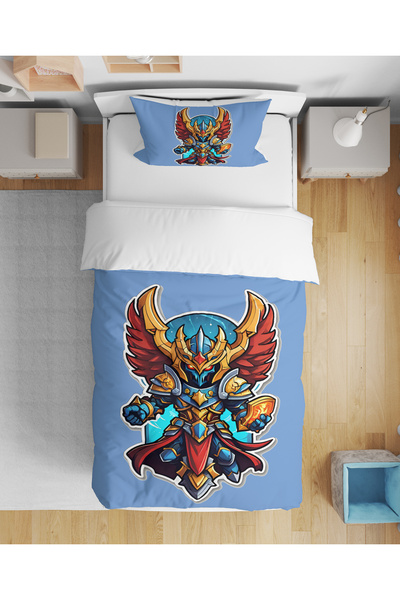 Home Savaççı Robot Patterned 3D Digital Printed Single Size Sheetless Boys' D...