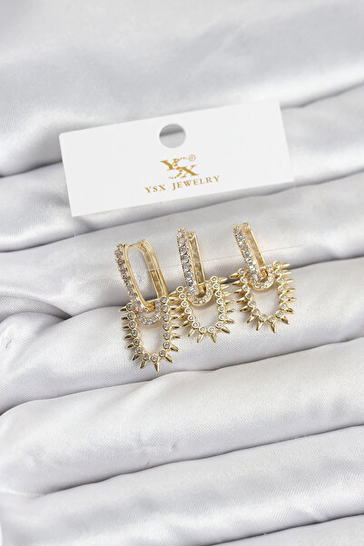 lowell home Brass Gold Color Zircon Stone Vintage Model Ysx Trio Earring Set