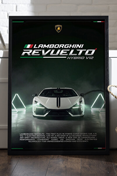 Duvarda Lamborghini Revuelto crni poster sa drvenim okvirom, dekorativna zidn...