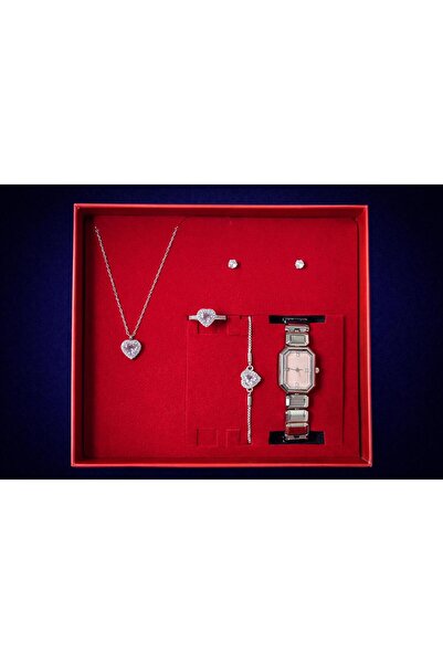 SEES AKSESUAR Kadın Gümüş Saat Çelik Kolye & Takı Seti