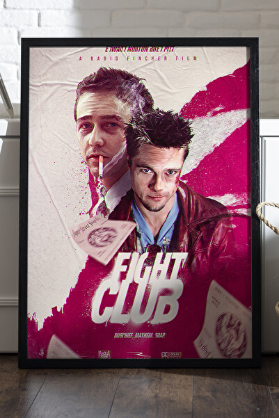Duvarda Fight Club Siyah Ahşap Çerçeveli Poster, Dekoratif Film Duvar Tablosu