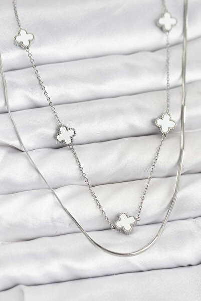 lowell home 316L Steel Chain Silver Color Italian Chain Clover Model Women's ...