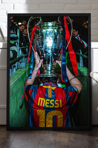 Duvarda Lionel Messi Siyah Ahşap Çerçeveli Poster, Dekoratif Futbol Duvar Tab...