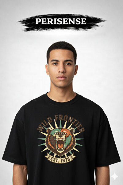 PERISENSE Tricou oversize unisex din bumbac pieptănat premium, cu imprimeu vi...