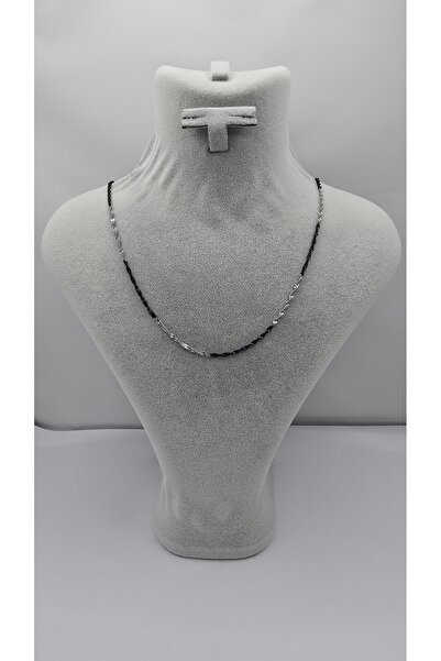 ahsenaksesuar2025 Stainless Steel Black and Silver Color Curved Necklace