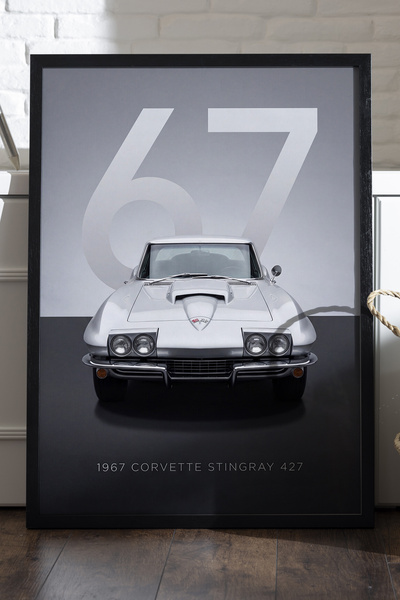 Duvarda Αφίσα Corvette Stingray 427 με μαύρο ξύλινο πλαίσιο, διακοσμητικός πί...