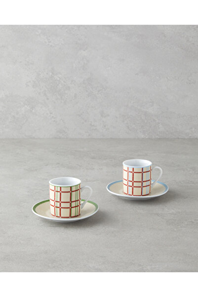 English Home Vibe Porselen 4 Parça 2 Kişilik Kahve Fincan Takımı 80 ml Renkli