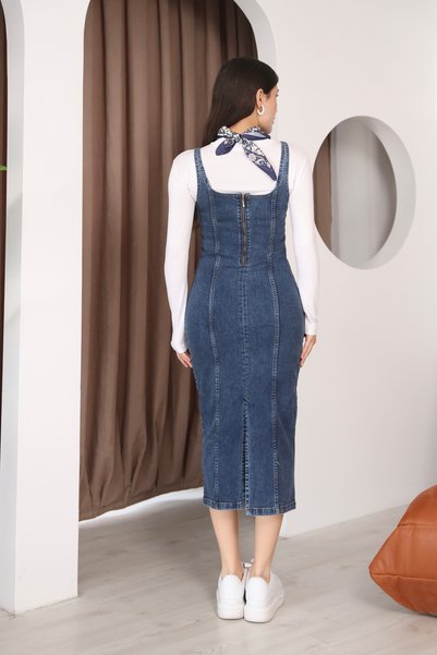 BLUE NATIONAL JEANS Women's Thick Strap Bodycon Long Denim Midi Dress Bnj-5412S