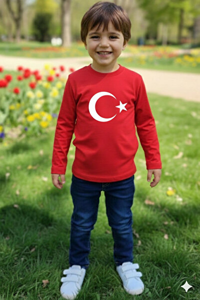 Parti Kırtasiye Erkek Çocuk Unisex Tişört Kırmızı Ay Yıldız Baskılı Tişört Uz...