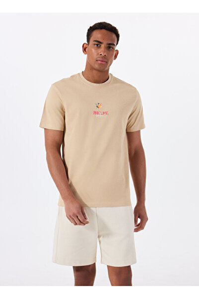 Only & Sons O Yaka Печатна светлокафява мъжка тениска ONSERHAN REG SS TEE CS