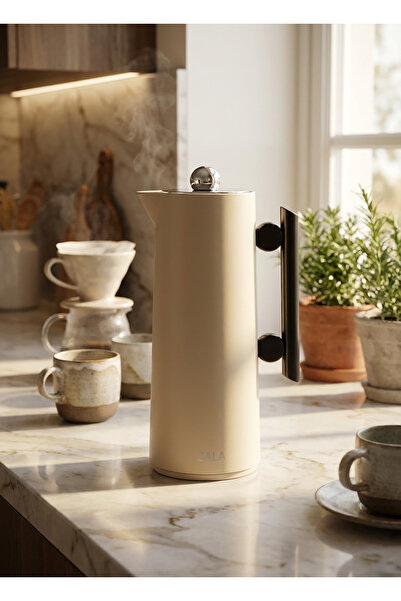 ZALA Beige Coffee & Tea Thermos 1 Liter – Glass Inner, Hot & Cold Insulated w...