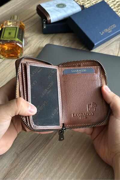 Store محفظة رجالية من الجلد الطبيعي من Lancoves مزودة بسحاب وحماية من تقنية RFID