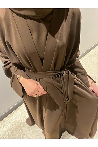 ÖZEL DİKİM Acı Kahve Abaya Takım - Umreye Uygun