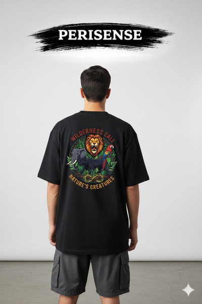 PERISENSE Tricou oversize unisex din bumbac pieptănat premium, cu imprimeu cu...