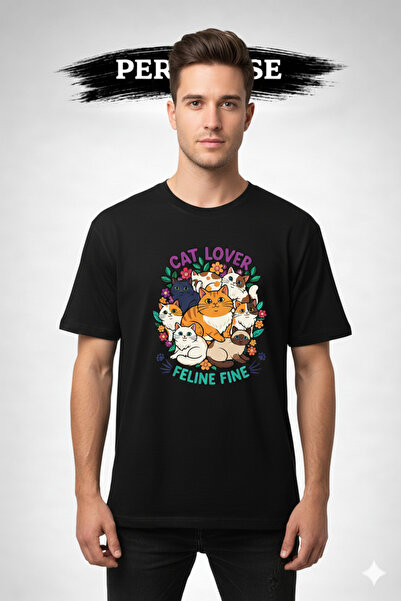 PERISENSE Unisex Cat Lover Printed Premium Combed Cotton Oversized T-Shirt