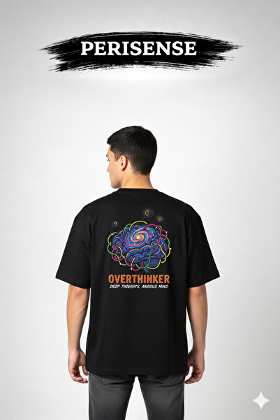 PERISENSE تي شيرت للجنسين من Overthinker مطبوع مصنوع من القطن الممشط الفاخر ق...