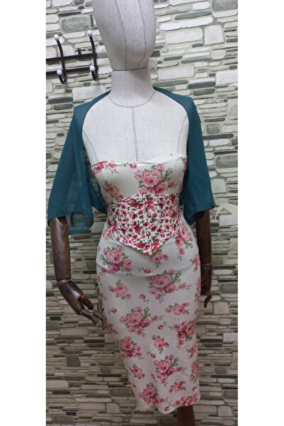 es moda shop Ariane Chiffon Short-Sleeved Shawl Petrol Green