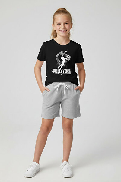 aytok tekstil Cotton Girls Boys Kids Shorts T-Shirt Set Volleyball 5 6 7 8 9 ...