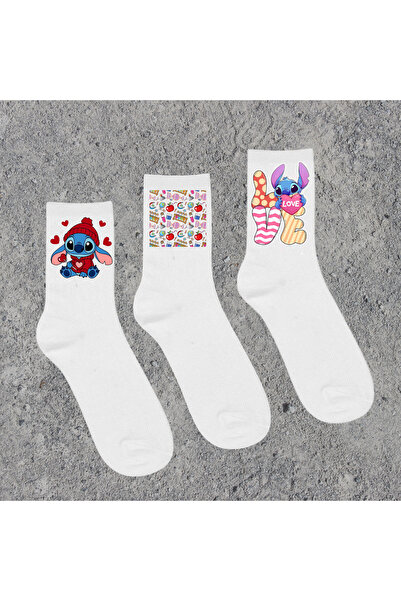 Tubinyoo Stitch & Angel & Labubu & Cupcake Printed White School Socks