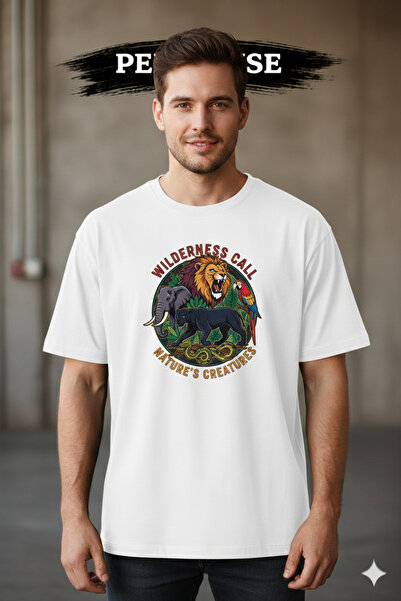 PERISENSE Unisex Wildlife Printed Premium Combed Cotton Oversized T-Shirt