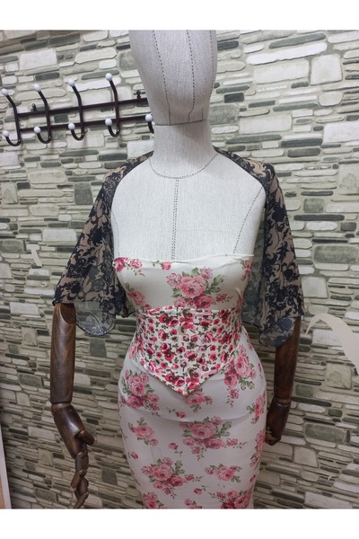 es moda shop Ariane Chiffon Short Sleeve Shawl Black-Beige